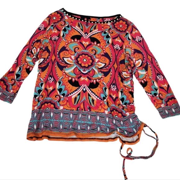 Ruby Rd Petite Ruched Boho Top - Picture 1 of 7
